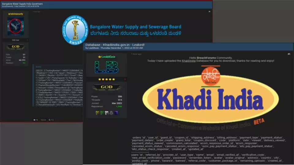 Breaking: Bangalore Water Supply Board, Khadi India data leaked on hacker forum